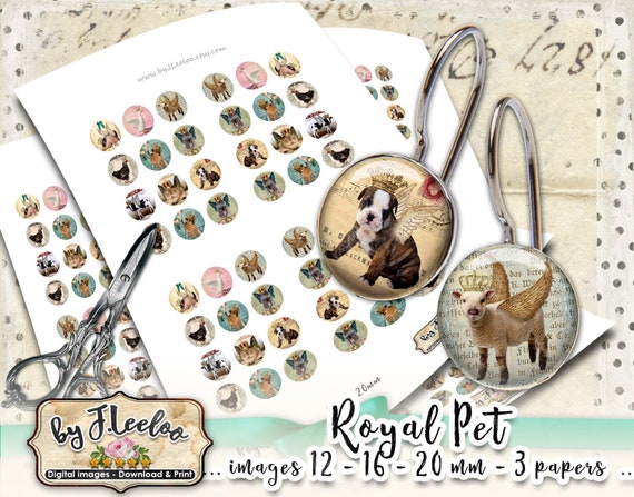 Digital collage sheet ROYAL PET 12mm 16mm 20mm circle sheets earring ring size chic digital images jewelry instant download tn581