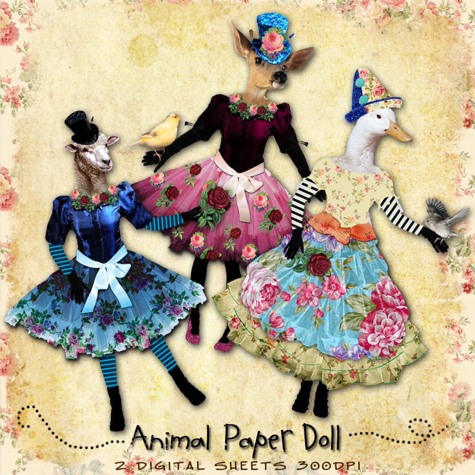 ANIMAL PAPER DOLL digital altered art Digital collage sheet Etsy