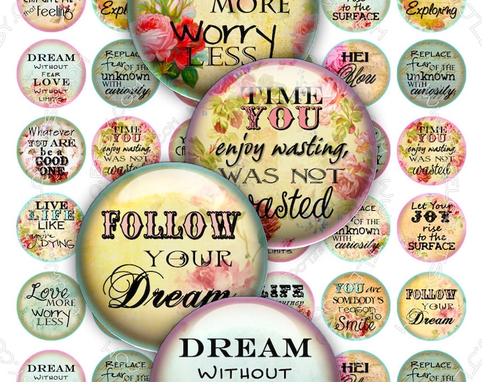 Digital collage I THINK 1.188 inch circle quote romantic roses phrases magnet stickers pendant craft instant download printable tn451