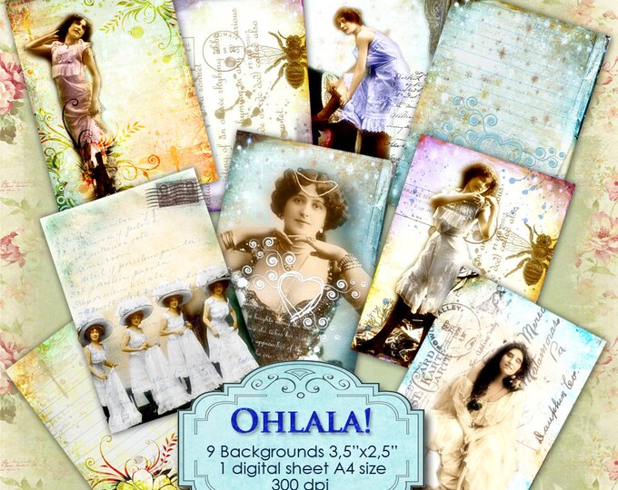 OHLALA! old photo aceo size Digital collage sheet greeting card Paris instant download printable background vintage downloadable ac187