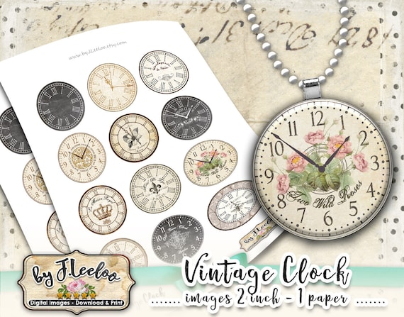 CLOCK CLOCK 2 inch circle clock face printable for cupcake topper and craft alice party antique instant download diy tn579