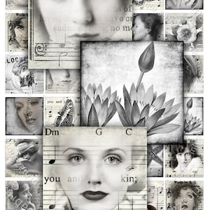 Digital collage EYES in THE FOG 1.5x1.5 inch square black white raven romantic for pendant clipart magnet instant download printable qu138
