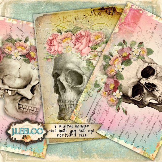 DIA De LOS MUERTOS printable Digital collage sheet postcard label tag card party invitation instant download vintage pp298
