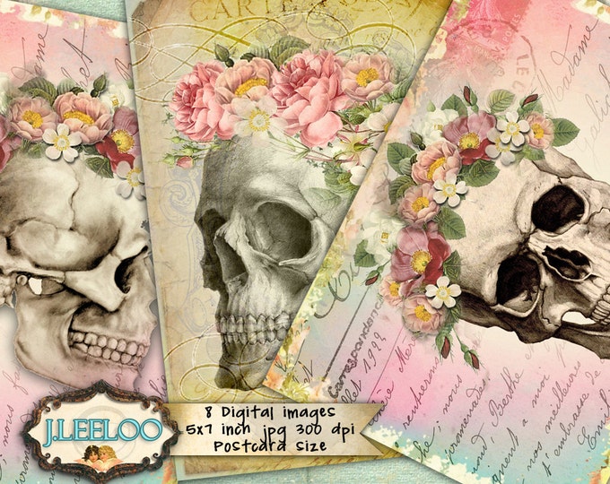 DIA De LOS MUERTOS printable Digital collage sheet postcard label tag card party invitation instant download vintage pp298
