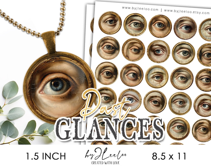 PAST GLANCES 1.5 inch printable illustration | supplies round pendants charm glass cabochon mountings cameo settings | Lover's Eye | tn792
