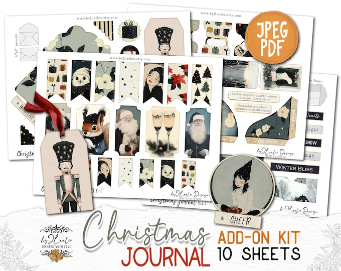 CHRISTMAS JOURNAL Add-On Kit Junk Journal Pages printable | Holidays Collage Kit scrapbook vintage Digital art supplies | Fussy cut | pp866