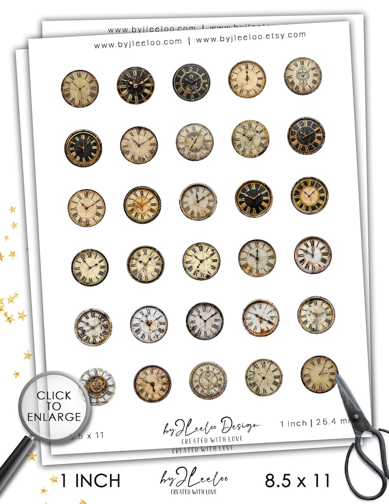 OLD CLOCK 1 Inch Printable | Vintage Supplies for Round Resin Pendants ...