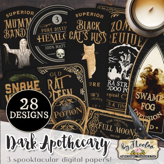 DARK APOTHECARY printable potion poison tags label bottle jar labels Halloween instant download printable images digital collage sheet tl240