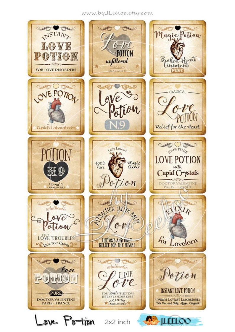 love potion 2 inch vintage digital image steampunk jar labels etsy
