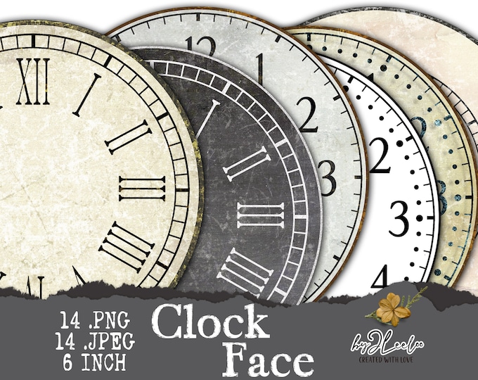 FACE CLOCK 6 inch circle printable | Vintage jpeg clock clipart vintage home decor diy | paper crafting download digital collage | tn789