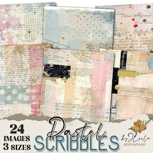 PASTEL SCRIBBLES 24 Hintergrund 3 Größen | Junk Journal Collage Seiten | Hintergrund rustikale Papiere | scrapbook digital | Kommerzielle Nutzung | S.927