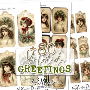 Yuletide Tag YULETIDE GREETINGS Labels Printable Christmas Supplies | Tags Vintage ...