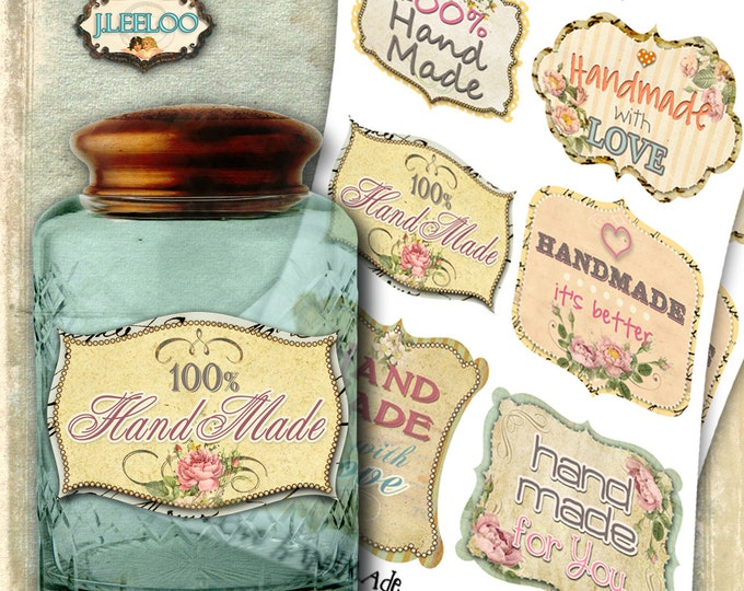 I LOVE HANDMADE label printable Digital collage sheet paper craft gift tags greeting card scrapbook paper craft instant download tl143