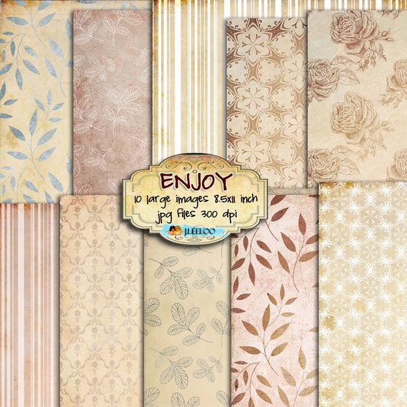 ENJOY 10 large digital papers collage sheet nature flowers leaves for scrapbook instant download printable paper goods pp230