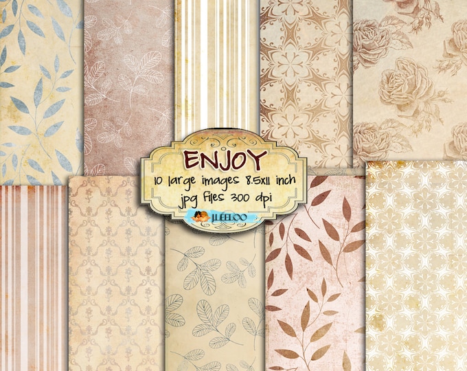 ENJOY 10 large digital papers collage sheet nature flowers leaves for scrapbook instant download printable paper goods pp230