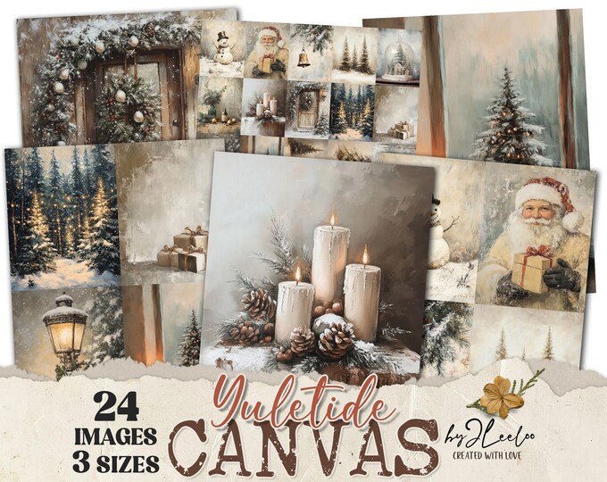 YULETIDE CANVAS 3 Sizes | Christmas Vintage home decoration rustic background | Holidays Junk Journal backdrop tag | Commercial Use | pp878