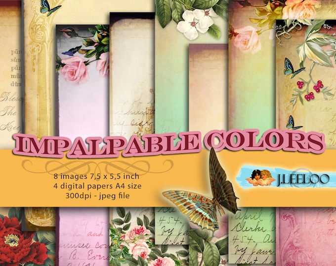 IMPALPABLE COLORS 7.5x5.5 inch digital collage sheet invitation paper journal art scrapbook jpg instant download printable diary pp133