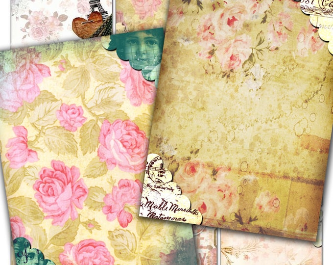 PINK ROSES printable vintage greeting writable gift cards Digital collage sheet handwriting label background paper craft graphic ac195