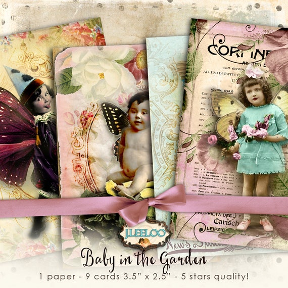 BABY in the GARDEN old photo fairy | Atc Aceo Card Digital sheet greeting | instant download printable background vintage journaling | ac113