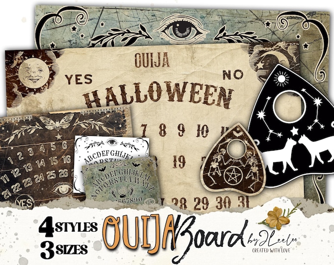 OUIJA BOARDS Vintage Printable Pack, Halloween Séance Decor, Party Invitation, Digital Planchette Design, Spooky Junk Journal Supply | pp850