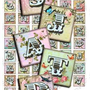 Digital collage sheet MONOGRAM 1x1 square alphas rose springtime for pendant clipart magnet instant download printable qu175