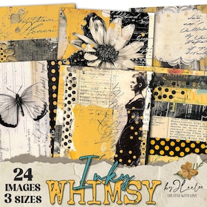 fond INKY WHIMSY 24 3 tailles | Pages jaunes de collage de journal indésirable | Papiers originaux en toile de fond | album numérique | Utilisation commerciale | page 928