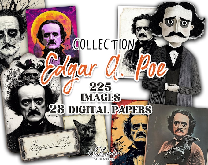 EDGAR ALLAN POE Collection 225 images | Dark eerie scrapbook junk journal gothic ephemera | Digital Halloween Bundle Commercial Use | cp038