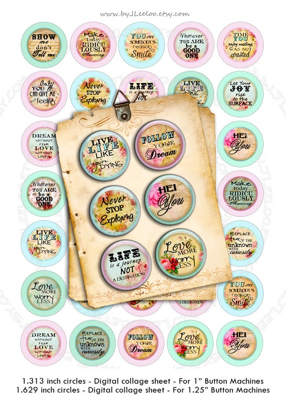 I THINK 1.313 1.629 inch for button machine Digital collage sheet quote love life printable instant download mirrors toppers- tn248