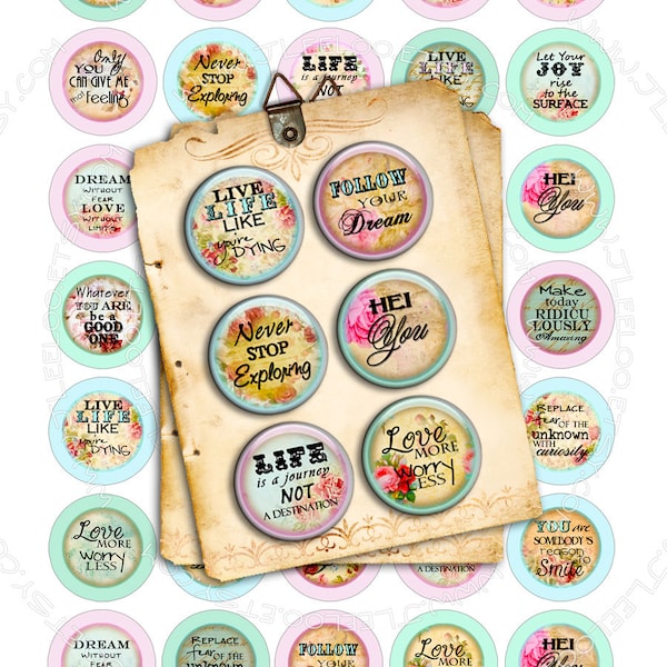 I THINK 1.313 1.629 inch for button machine Digital collage sheet quote love life printable instant download mirrors toppers- tn248