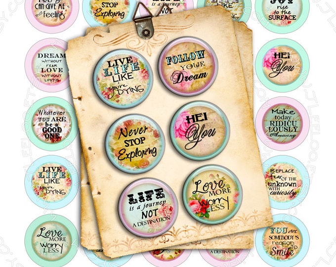 I THINK 1.313 1.629 inch for button machine Digital collage sheet quote love life printable instant download mirrors toppers- tn248