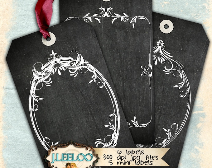 BLACKBOARD blank label tags print and add your own text chalkboard editable writable digital collage printable download tl149