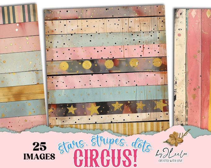 StarS, STriPes, DoTS, CIRCUS pages | Vintage digital collage distressed printable junk journal | Background pastel colors Papercraft | pp809