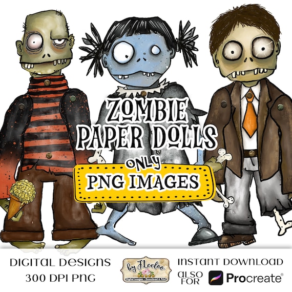 ZOMBIE DOLLS Halloween PNG Clipart - Digital Skull - Brain - Spooky Eyes - Instant Download - Trick or Treating - Printable Party pp561