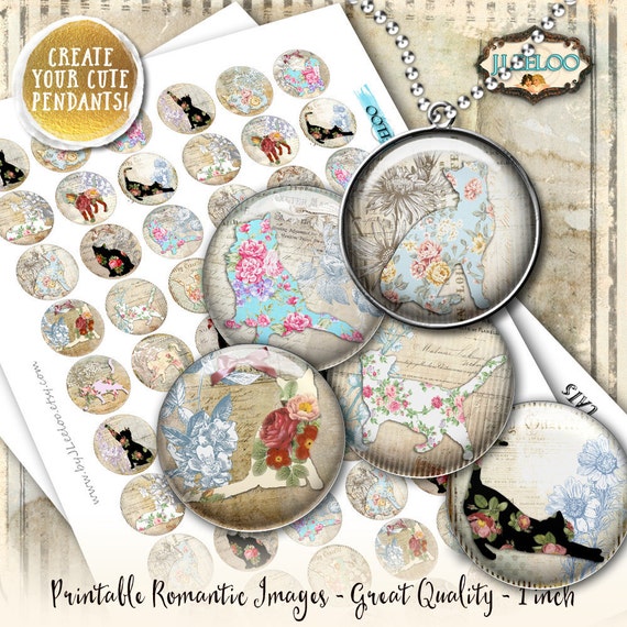 CATS 1 inch circle silhouette scrapbooking printable vintage ephemera  backgrounds Instant Download digital collage sheet tn554