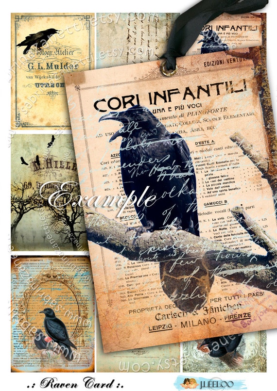RAVEN CARD stampabile formato aceo Collage digitale articoli di carta portagioielli invito gotico festa download immediato sfondo ac199
