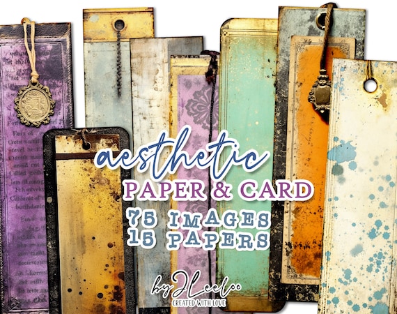 AESTHETIC Paper and Card bookmarks supplies | paper craft asian colors grungy tag ephemera junk journal | masculine digital collage | pp653
