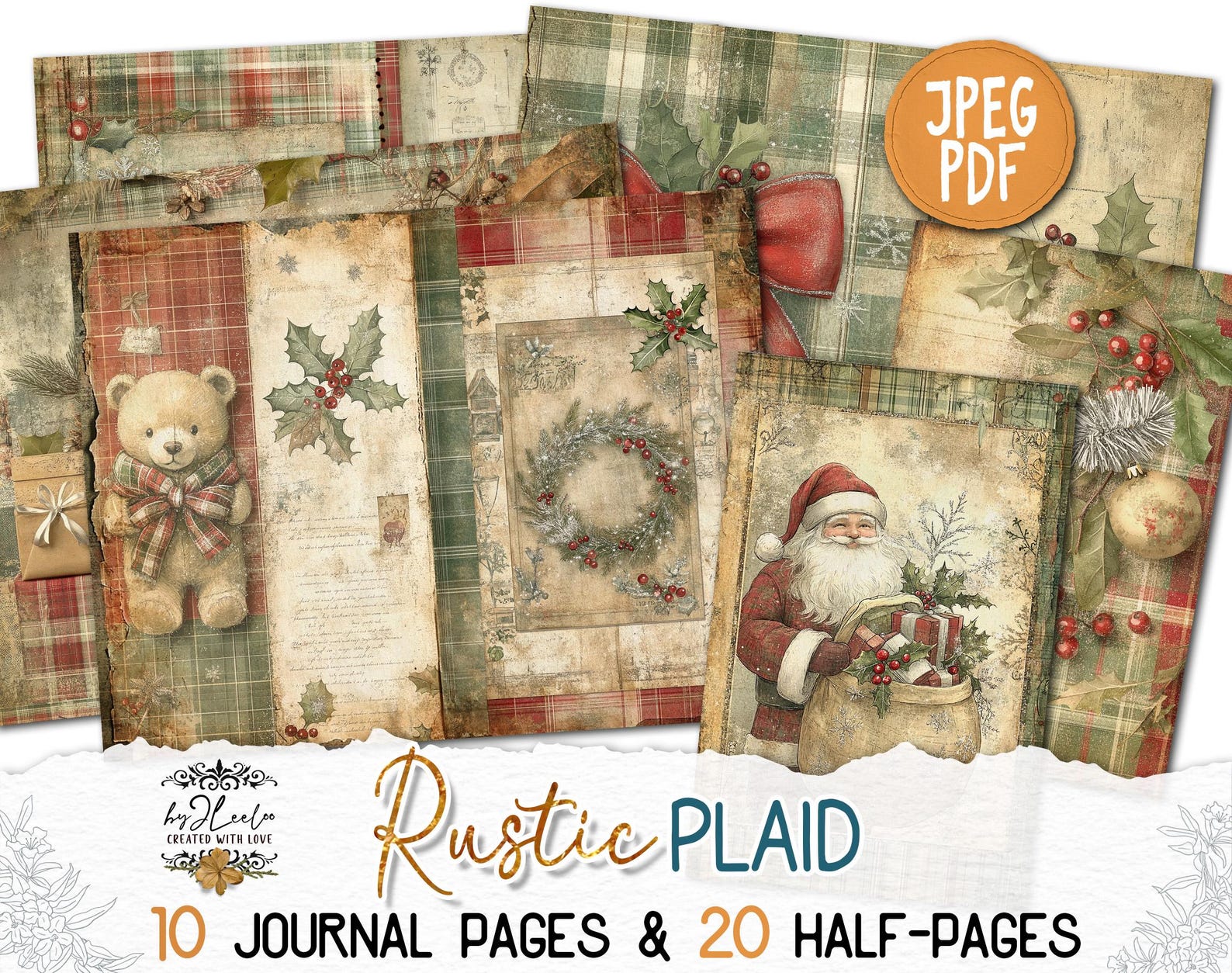 RUSTIC PLAID Junk Journal Christmas Pages Printable | Cozy Cottage ...