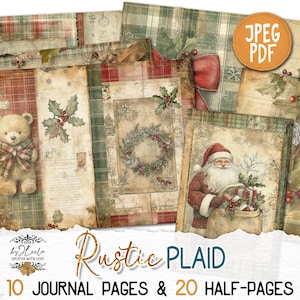 RUSTIEKE PLAID Junk Journal kerstpagina's afdrukbaar | Gezellige vintage cottage | Rustic Folk Kit plakboek december antiek papier ambacht | pp891