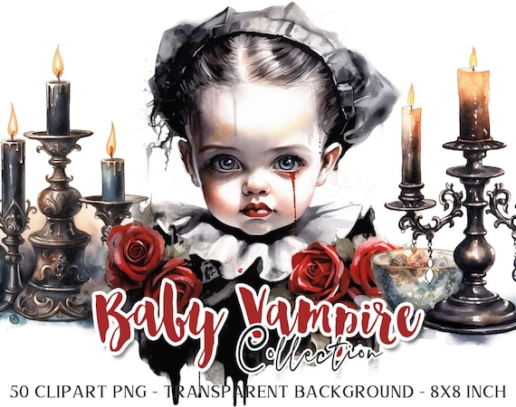 BABY VAMPIRE 50 Png watercolor clipart | horror scrapbook junk journal paper craft printable DIY | vintage gothic victorian ephemera | cl143