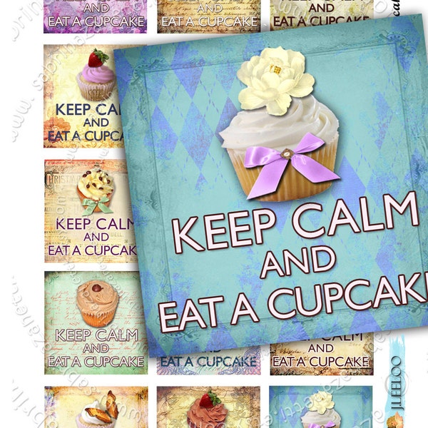 Digital collage EAT A CUPCAKE 2x2 inch square keep calm eat for pendant clipart magnet instant download printable qu134