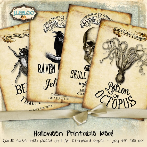 SO SCARY printable digital card for apothecary jewelry holder invitation label collage sheet instant download background vintage pp300
