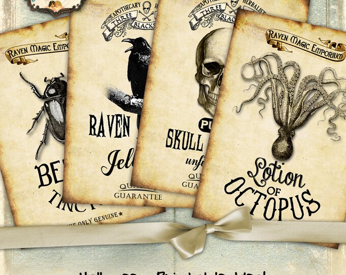 SO SCARY printable digital card for apothecary jewelry holder invitation label collage sheet instant download background vintage pp300
