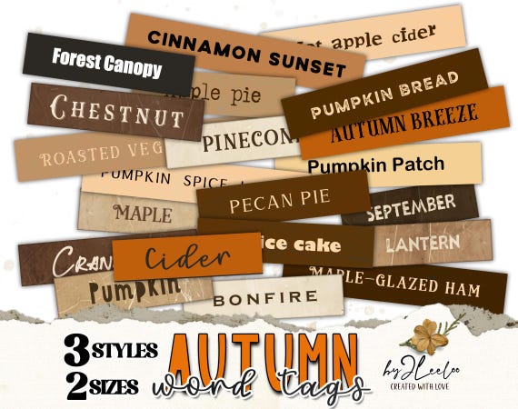 AUTUMN WORD TAGS junk journal printable fall words | vintage ephemera snippet scarpbooking | cut-out instant download Commercial Use | tl305