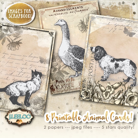 ANIMAL CARDS digital graphics Tattered digital collage sheet instant download hang tags printable paper goods jewelry holder pp420