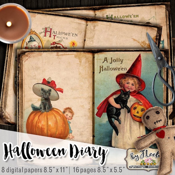 HALLOWEEN DIARY Journal large 8.5x11 inch junk journal crafting journal background scrapbook instant download printable diary pp529