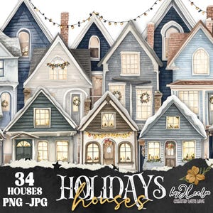 CASE VACANZE PNG Natale Inverno carta artigianale Clipart / elementi di diario spazzatura vintage / tecniche miste stampabili / uso commerciale / cl185