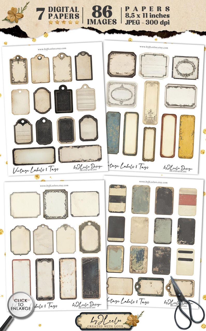VINTAGE LABELS and TAGS Printable Old Grungy Writable Steampunk ...