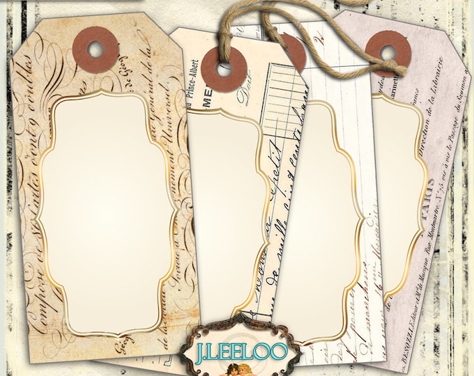 EPHEMERA TAGS for greeting card Digital collage sheet blank tags gift card paper good download printable vintage shabby chic tl164