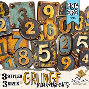 NUMÉROS GRUNGE 180 png | Jpg Png steampunk patine en métal | scrapbooking journal industriel | CU masculin industriel rouillé chic | cl192
