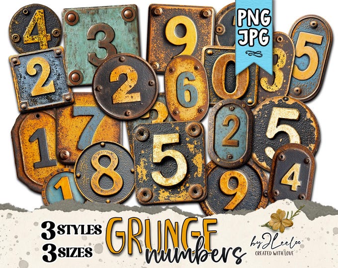GRUNGE NUMBERS 180 Png | Jpg Png steampunk metal patina | junk journal scrapbook industrial | Masculine Rusted Industrial Chic CU | cl192